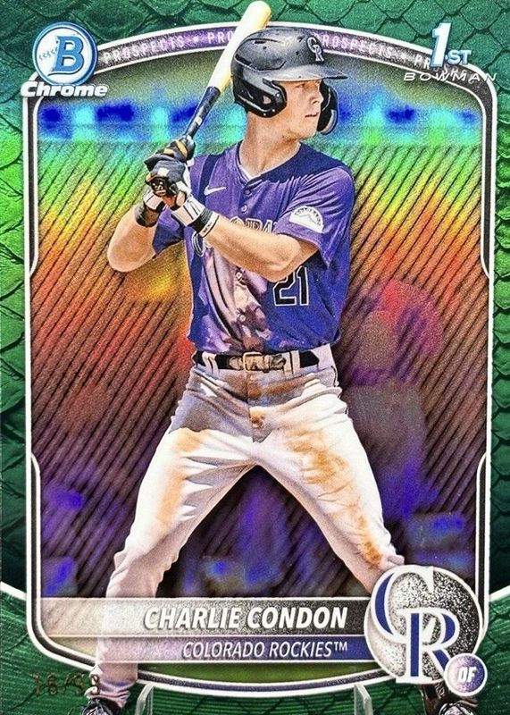 Charlie Condon 2025 Bowman #BCP-75 Chrome Prospects - Reptilian Green Refractor /99 (1st) RAW