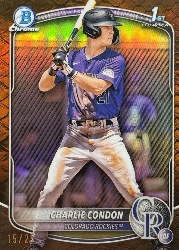 Charlie Condon 2025 Bowman #BCP-75 Chrome Prospects - Reptilian Orange Refractor /25 (1st) RAW