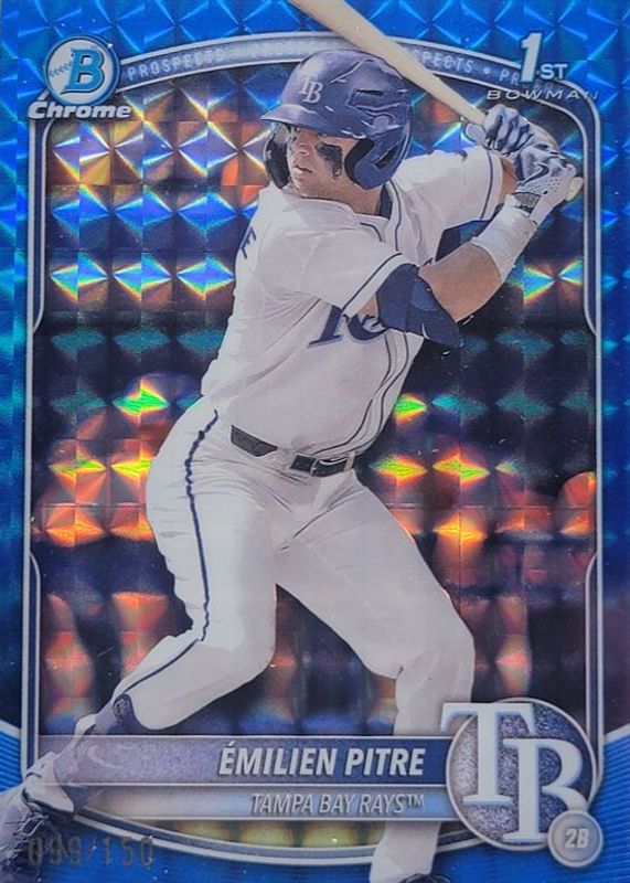 Emilien Pitre 2025 Bowman #BCP-83 Chrome Prospects - Blue Geometric Refractor /150 (1st) RAW