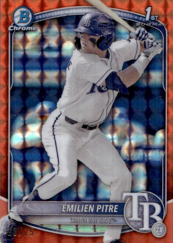 Emilien Pitre 2025 Bowman #BCP-83 Chrome Prospects - Orange Geometric Refractor /25 (1st) RAW