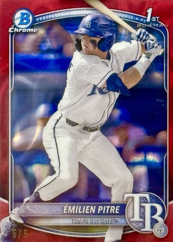 Emilien Pitre 2025 Bowman #BCP-83 Chrome Prospects - Red Lava Refractor /5 (1st) RAW