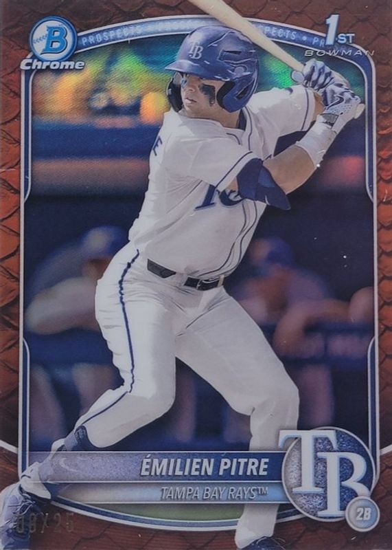 Emilien Pitre 2025 Bowman #BCP-83 Chrome Prospects - Reptilian Orange Refractor /25 (1st) RAW