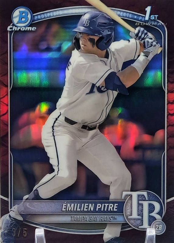 Emilien Pitre 2025 Bowman #BCP-83 Chrome Prospects - Reptilian Red Refractor /5 (1st) RAW