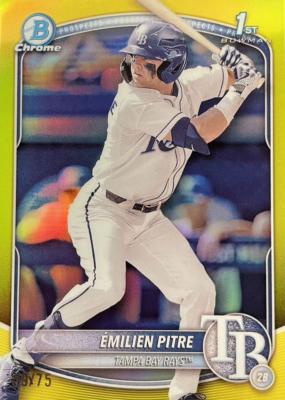 Emilien Pitre 2025 Bowman #BCP-83 Chrome Prospects - Yellow Refractor /75 (1st) RAW