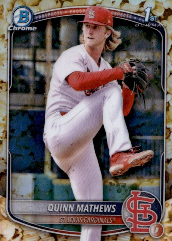 Quinn Mathews 2025 Bowman #BCP-25 Chrome Prospects - Popcorn Refractor (1st) RAW