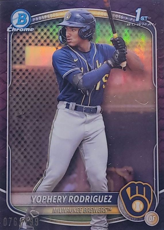 Yophery Rodriguez 2025 Bowman #BCP-36 Chrome Prospects - Reptilian Fushcia Refractor /199 (1st) RAW