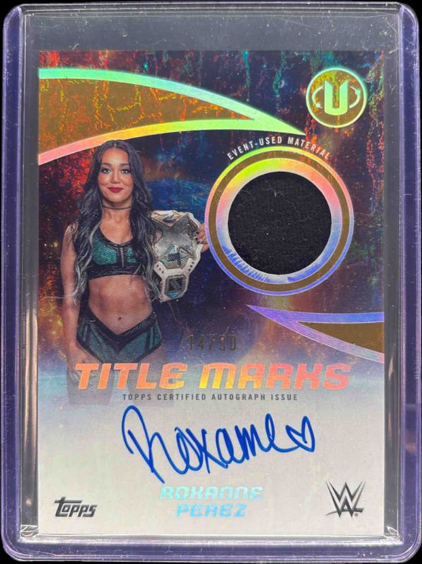 2025 Topps Universe WWE #TMA-RPE Title Marks Relic Autographs - Gold Stone /50