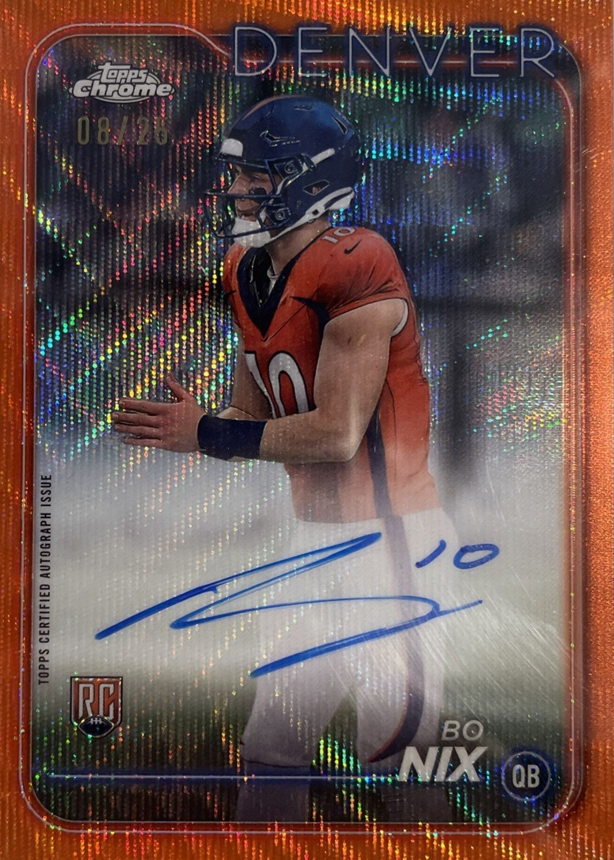 Bo Nix 2024 Topps Chrome #RA-BNI Rookie Auto - Orange Wave