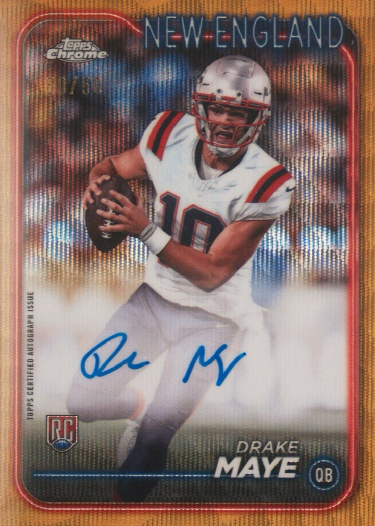 Drake Maye 2024 Topps Chrome #RA-DMA Rookie Auto - Gold Wave Refractor ...