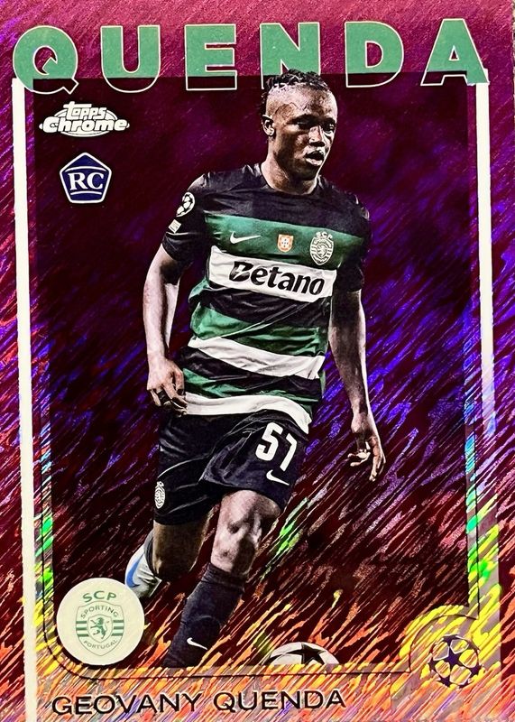 Geovany Quenda 2024 Topps Chrome UEFA Club Competitions #108 Magenta Shimmer Refractor Rookie RAW