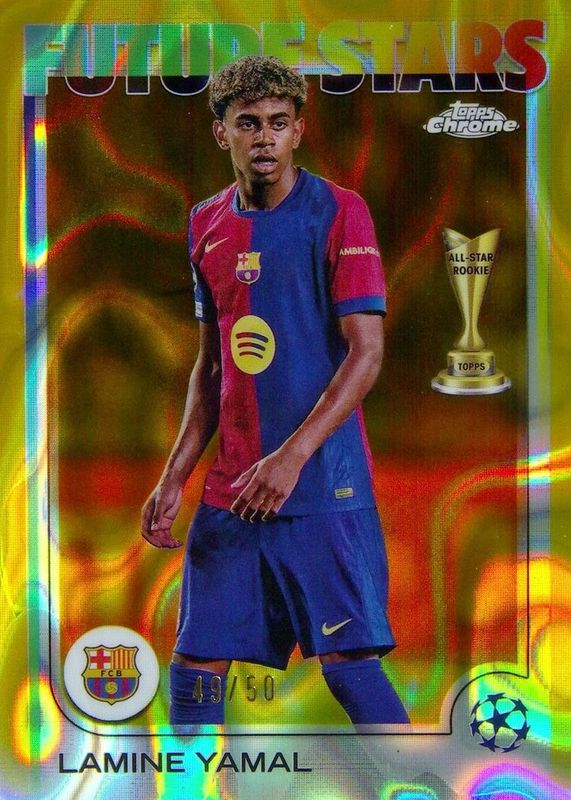 Lamine Yamal 2024 Topps Chrome UEFA Club Competitions #27 Gold Lava Refractor /50 RAW