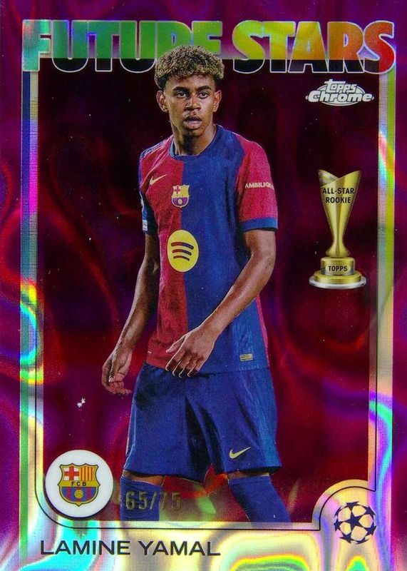 Lamine Yamal 2024 Topps Chrome UEFA Club Competitions #27 Magenta Lava Refractor /75 RAW