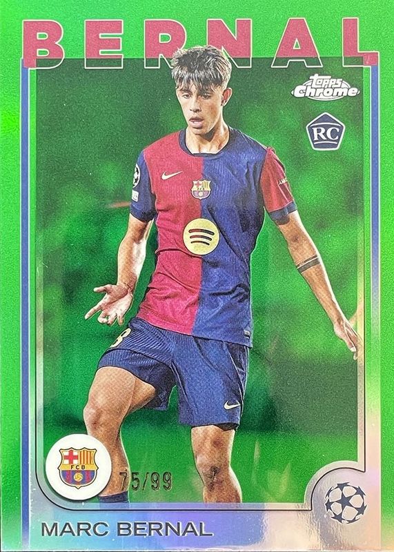Marc Bernal 2024 Topps Chrome UEFA Club Competitions #39 Green Refractor /99 Rookie RAW