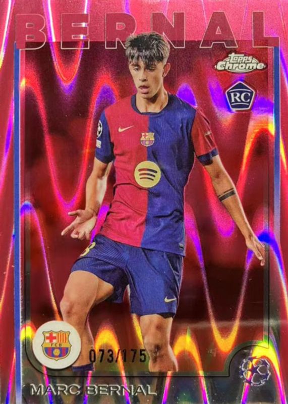 Marc Bernal 2024 Topps Chrome UEFA Club Competitions #39 Neon Pink RayWave Refractor /175 Rookie RAW