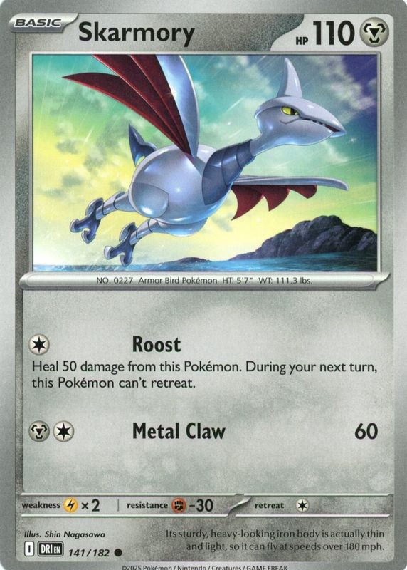 Skarmory 2025 Scarlet & Violet: Destined Rivals #141/182 Base RAW TCG (LIGHTLY PLAYED)