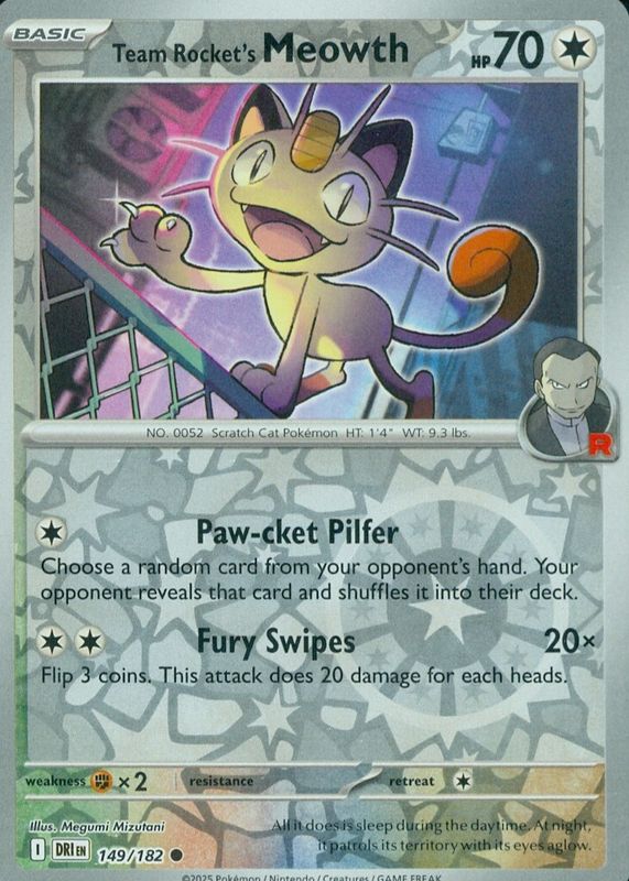 team rocket meowth pokemon card Rocket's 203/182 IR Destined Rivals Near Mint TheForgedGames Promo Card Type Team Rocket's Meowth Pokemon Cards