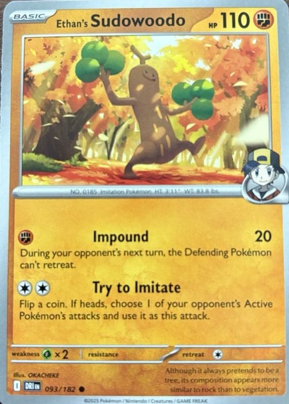 Ethan's Sudowoodo 2025 Scarlet & Violet: Destined Rivals #093/182 Base RAW TCG (NEAR MINT)