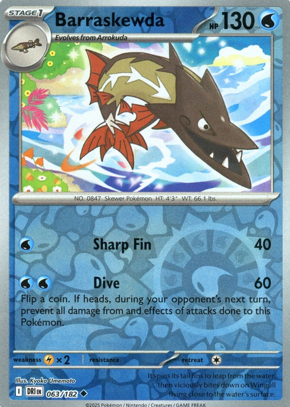 barraskewda pokemon card value DRIen 063/182 Reverse Holo RH PokeChalet Evolves from Arrokuda Type Barraskewda 42/185 - SWSH04 Vivid