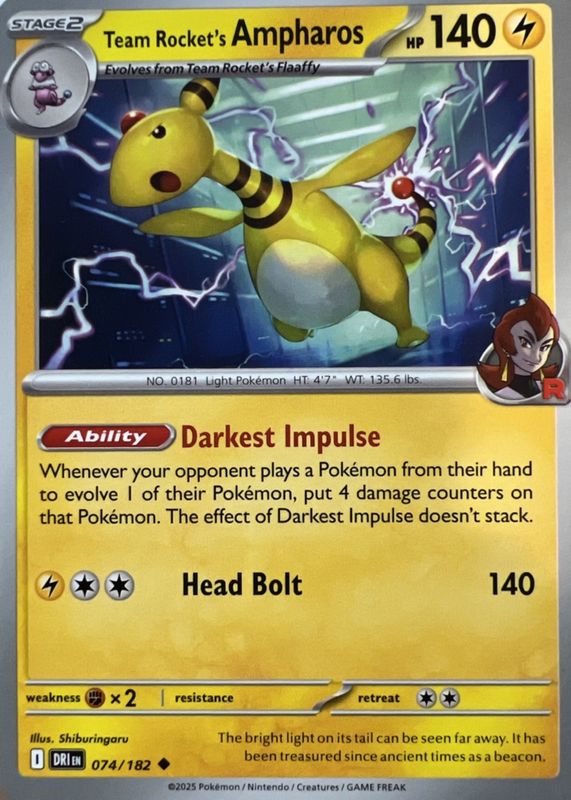Team Rocket's Ampharos 2025 Scarlet & Violet: Destined Rivals #074/182 Base RAW TCG (LIGHTLY PLAYED)
