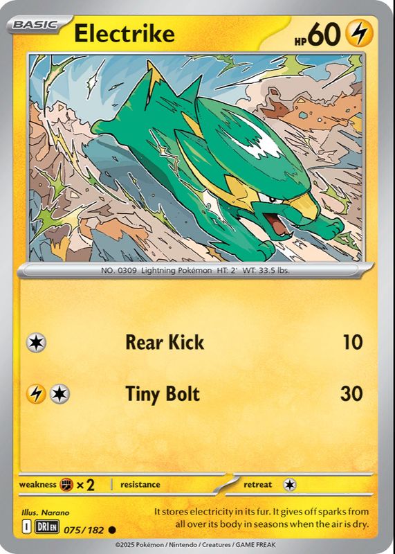 Electrike 2025 Scarlet & Violet: Destined Rivals #075/182 Base RAW TCG (LIGHTLY PLAYED)