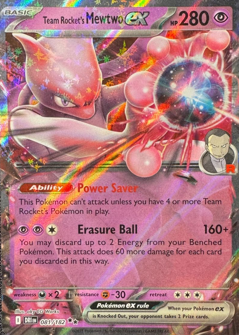 mewtwo ex pokemon card value 61/162 Breakthrough Holo Rare Near Mint your opponent takes 2 Prize cards Team Rocket's Mewtwo ex (213/182)