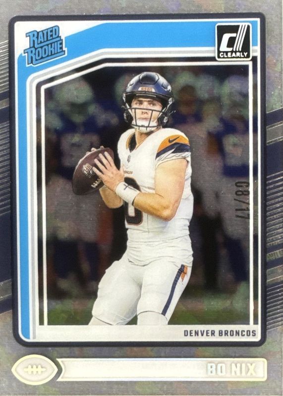 Bo Nix 2024 Clearly Donruss #56 Ice /17 Rookie RAW