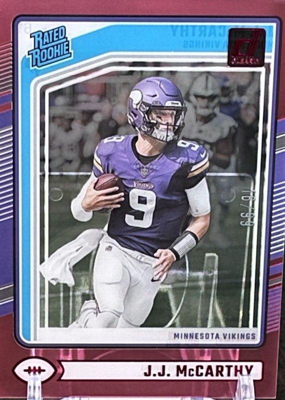 JJ McCarthy 2024 Clearly Donruss #61 Red /99 Rookie RAW