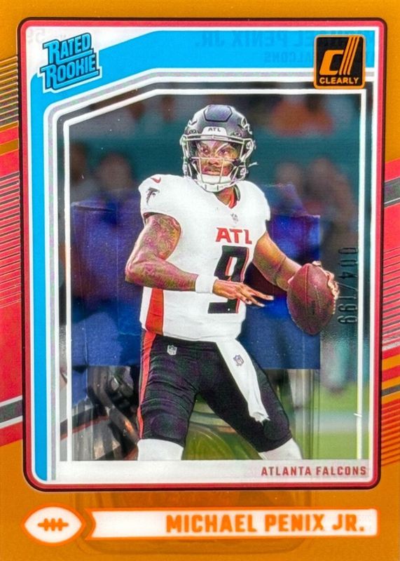 Michael Penix Jr. 2024 Clearly Donruss #59 Orange /199 Rookie RAW