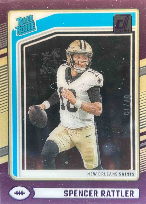 Spencer Rattler 2024 Clearly Donruss #94 Purple /75 Rookie RAW