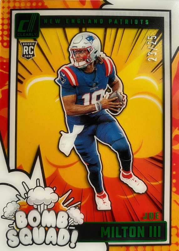 Joe Milton III 2024 Clearly Donruss #7 Clearly Bomb Squad - Green /25 Rookie RAW