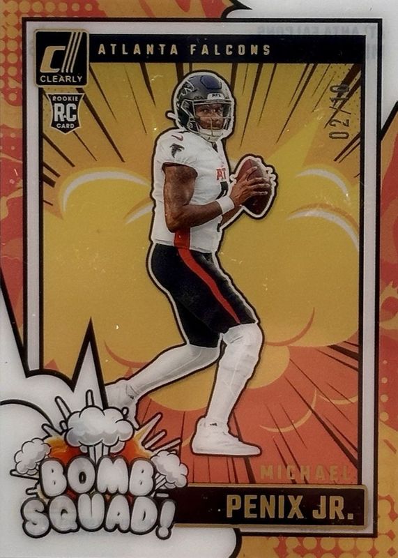Michael Penix Jr. 2024 Clearly Donruss #6 Clearly Bomb Squad - Gold /10 Rookie RAW