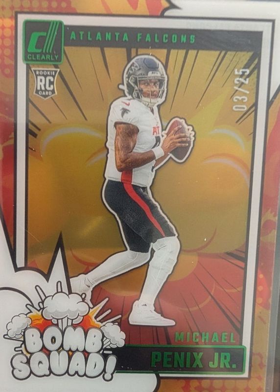 Michael Penix Jr. 2024 Clearly Donruss #6 Clearly Bomb Squad - Green /25 Rookie RAW