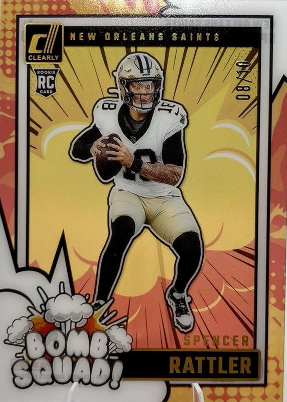 Spencer Rattler 2024 Clearly Donruss #8 Clearly Bomb Squad - Gold /10 Rookie RAW