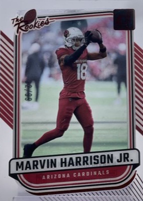 Marvin Harrison Jr. 2024 Clearly Donruss #5 Clearly The Rookies - Red /99 RAW