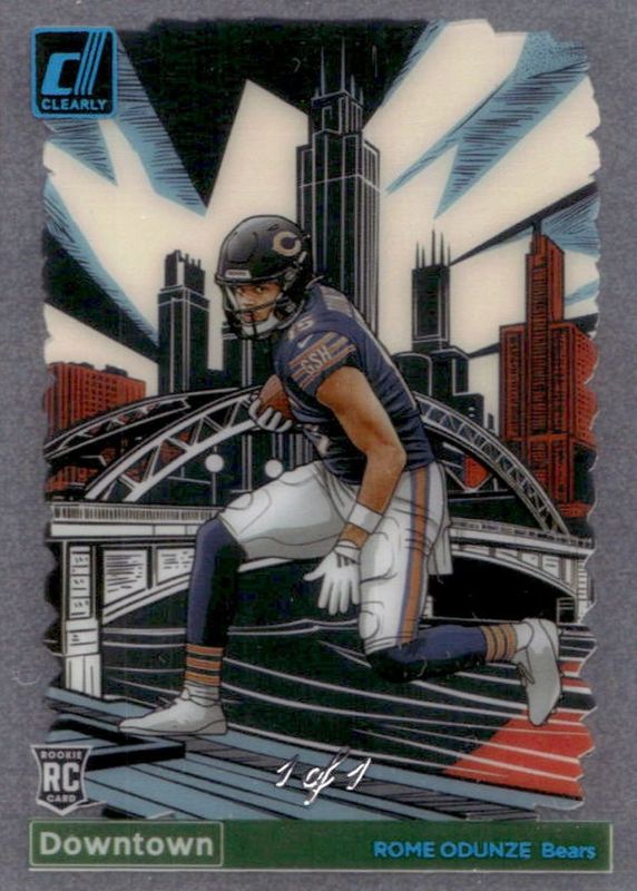Rome Odunze 2024 Clearly Donruss #15 Downtown - Platinum /1 Rookie RAW