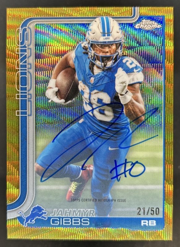 Jahmyr Gibbs 2025 Topps Chrome #BA-JG Autographs - Gold Wave