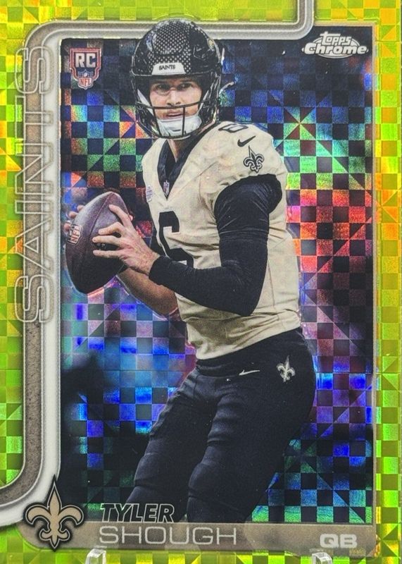 Tyler Shough 2025 Topps Chrome #398 Rookie - Lime Green X-Fractor