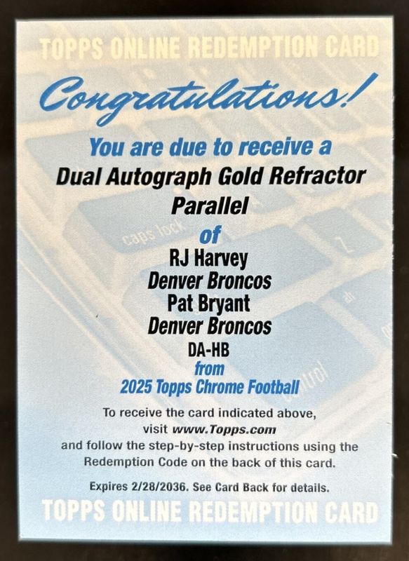 2025 Topps Chrome #DA-HB Dual Autographs - Gold Refractor /50