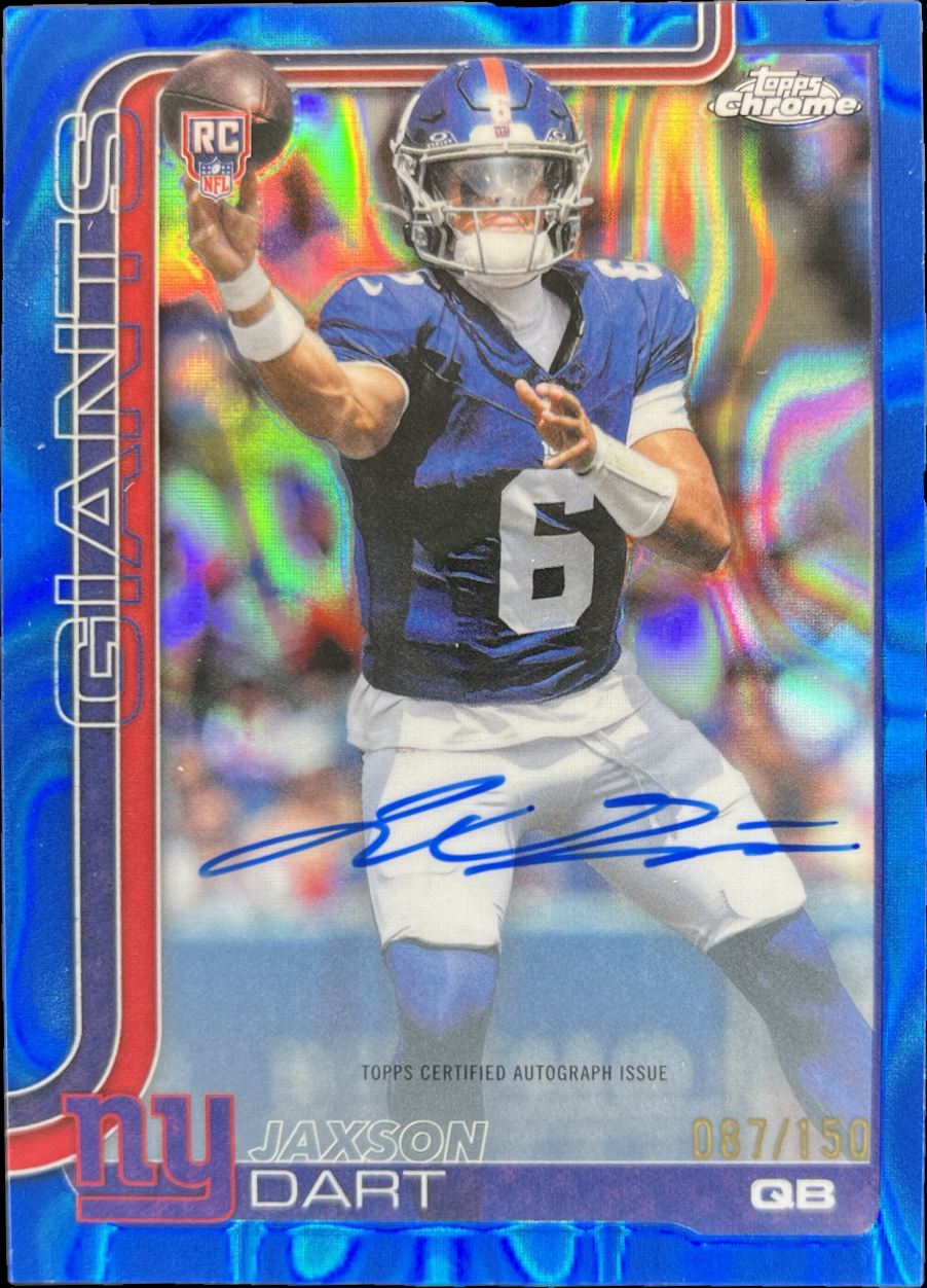 Jaxson Dart 2025 Topps Chrome #RA-JD Rookie Autographs - Blue Lava