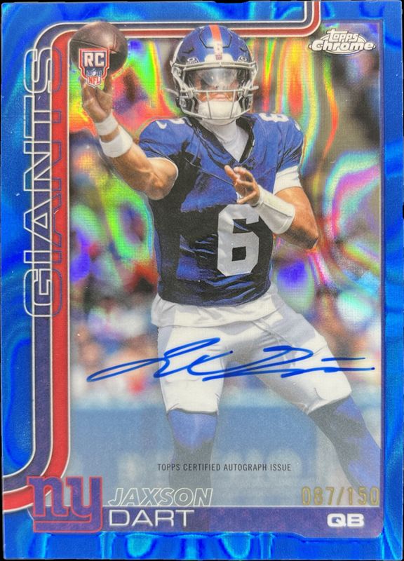 Jaxson Dart 2025 Topps Chrome #RA-JD Rookie Autographs - Blue Lava