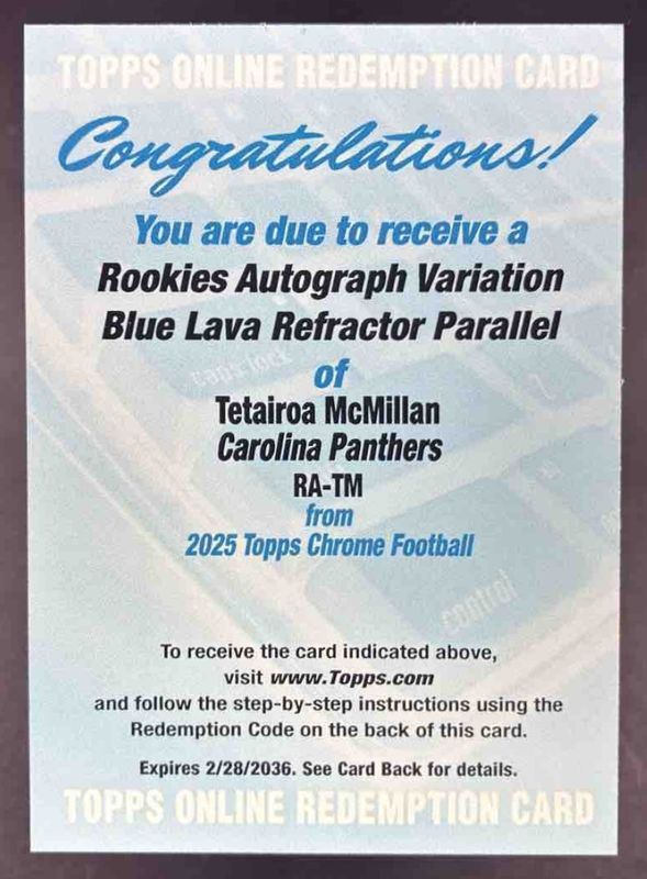 Tetairoa McMillan 2025 Topps Chrome #RA-TM Rookie Autographs