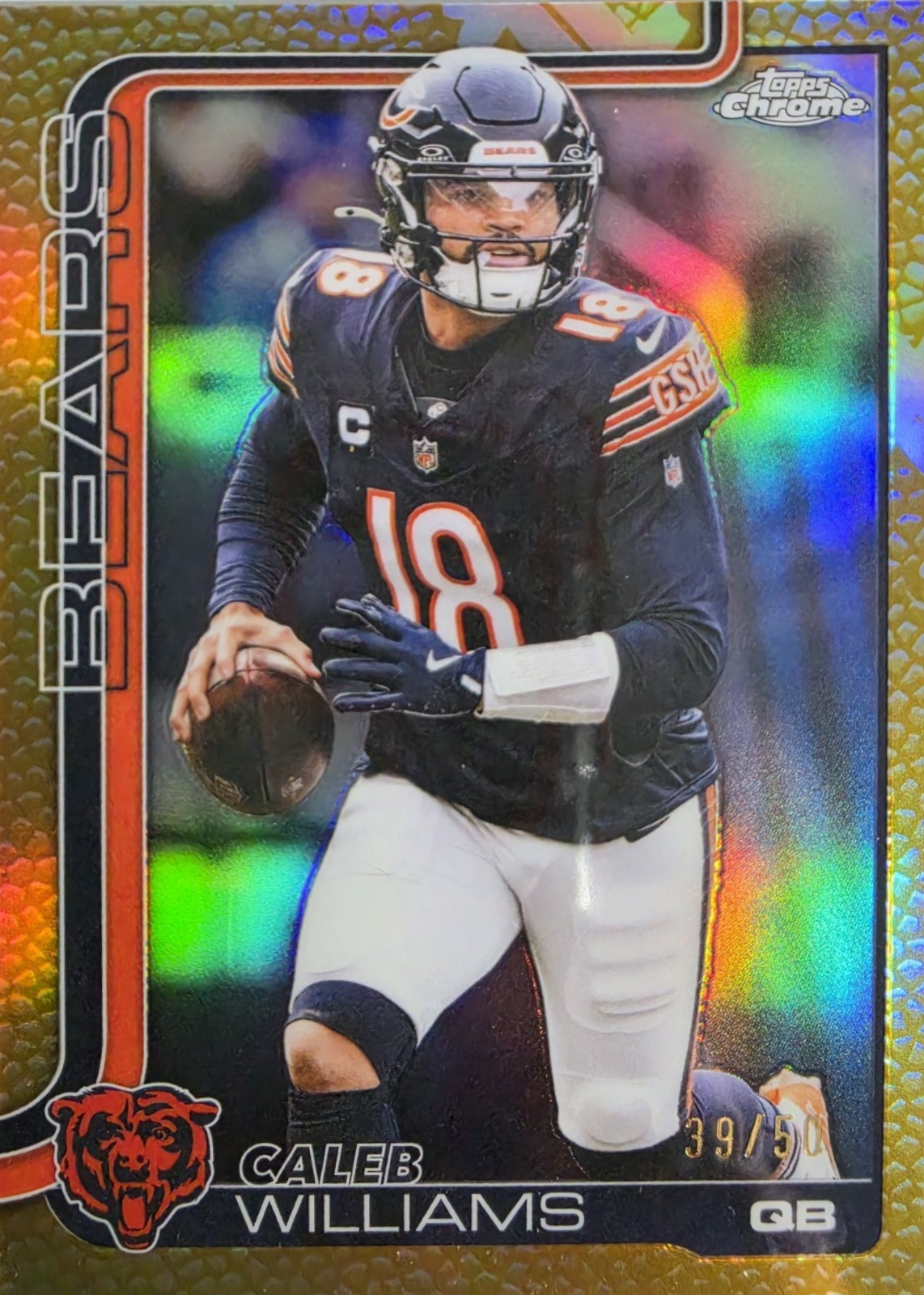 Caleb Williams 2025 Topps Chrome #52 Gold Football Leather