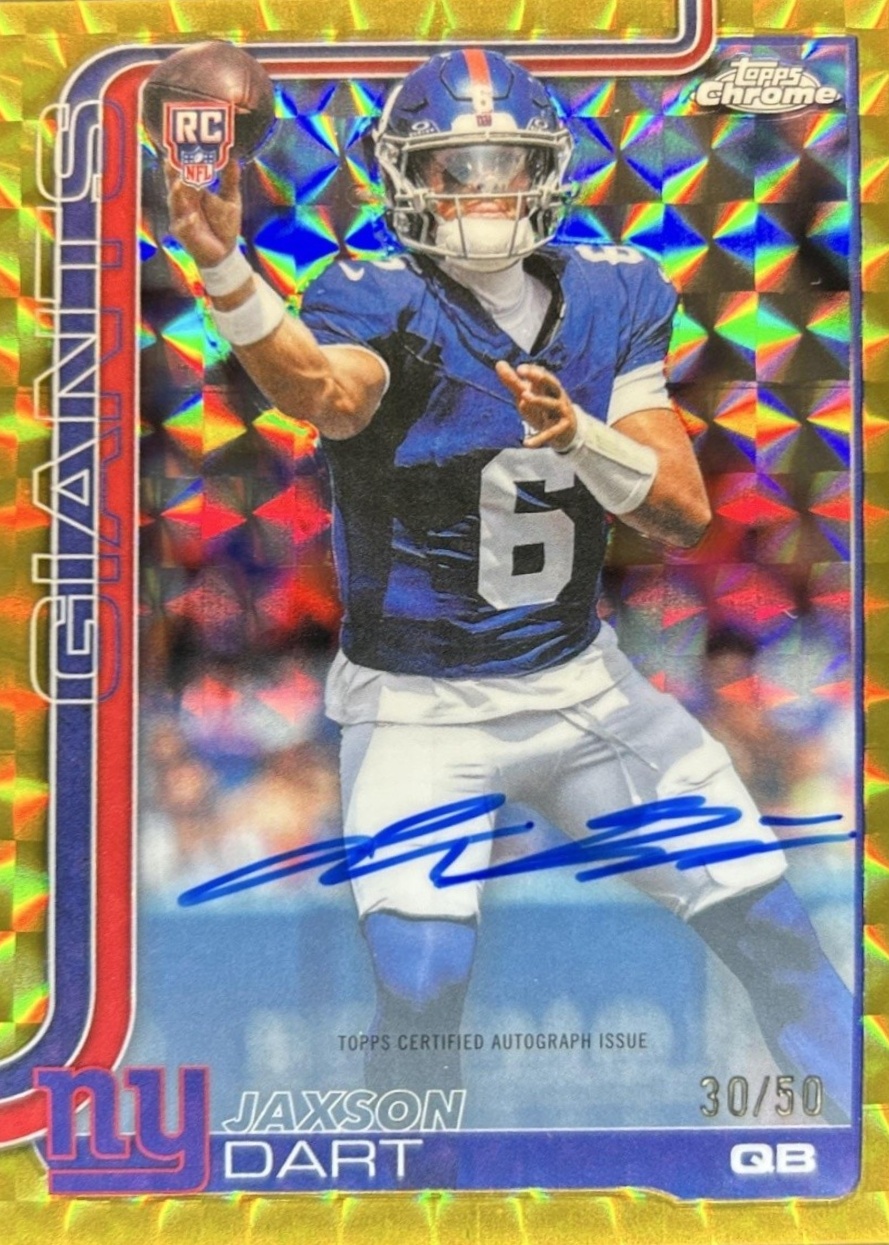Jaxson Dart 2025 Topps Chrome #RA-JD Rookie Autographs - Gold Geometric ...