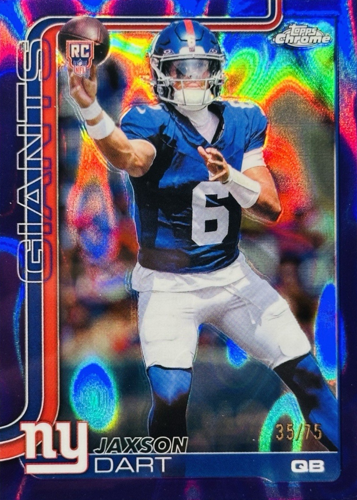 Jaxson Dart 2025 Topps Chrome #306 Rookie - Purple Lava Refractor