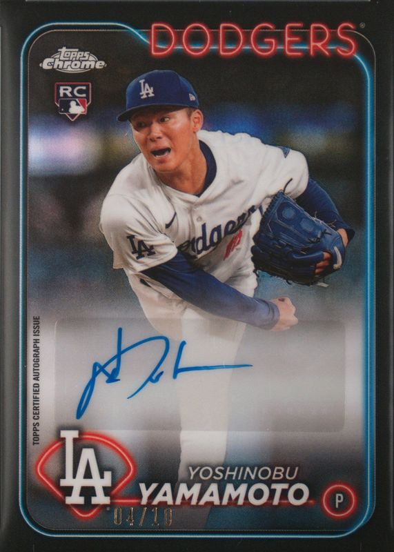 Yoshinobu Yamamoto 2024 Topps Chrome Update #AC-YY Autographs - Black Refractor /10 Rookie RAW