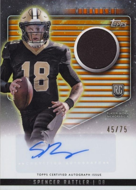 Spencer Rattler 2024 Topps Midnight #RJA-SR Rookie Jersey Autographs - Dusk /75 RAW