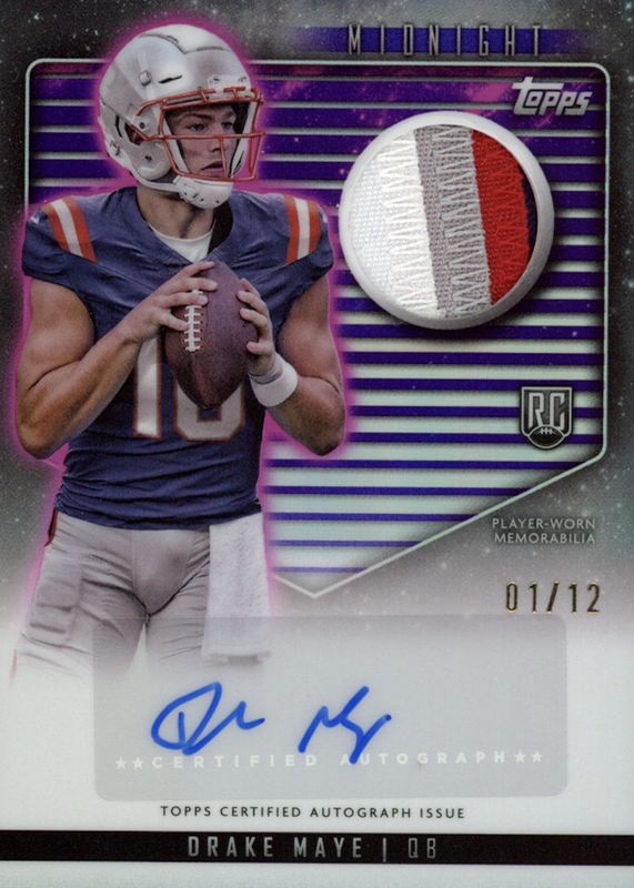Drake Maye 2024 Topps Midnight #RJA-DM Rookie Jersey Autographs - Midnight /12 RAW