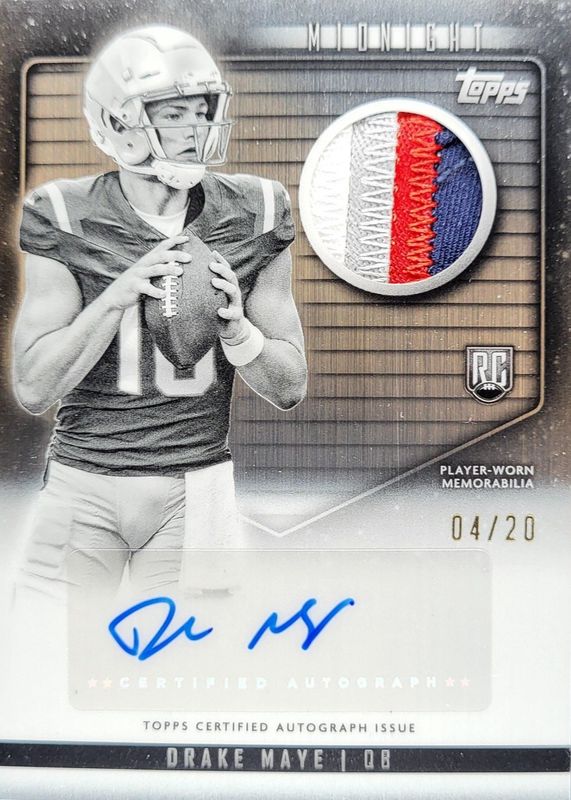 Drake Maye 2024 Topps Midnight #RJA-DM Rookie Jersey Autographs - Equinox /20 RAW