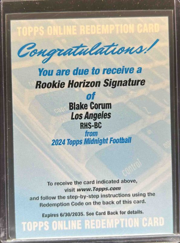 Blake Corum 2024 Topps Midnight #RHS-BC Rookie Horizon Signatures RAW