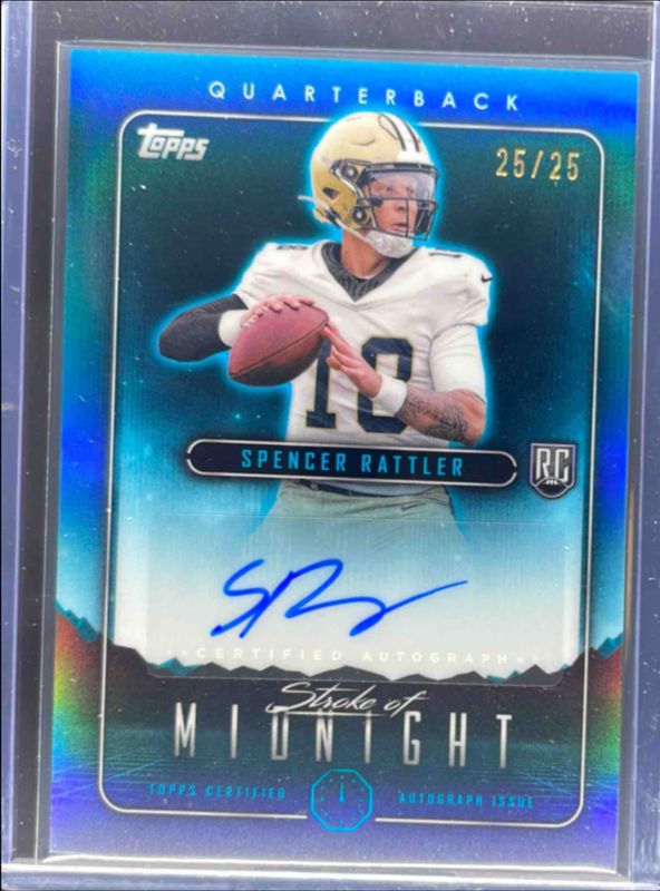 Spencer Rattler 2024 Topps Midnight #SMA-SR Stroke of Midnight Autographs - Moonrise /25 Rookie RAW